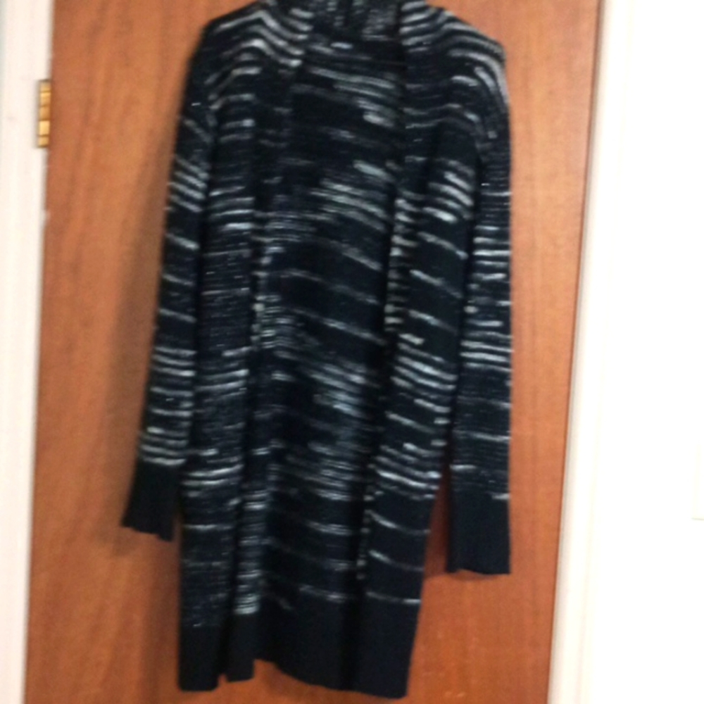 Black white and silver open front cardigan